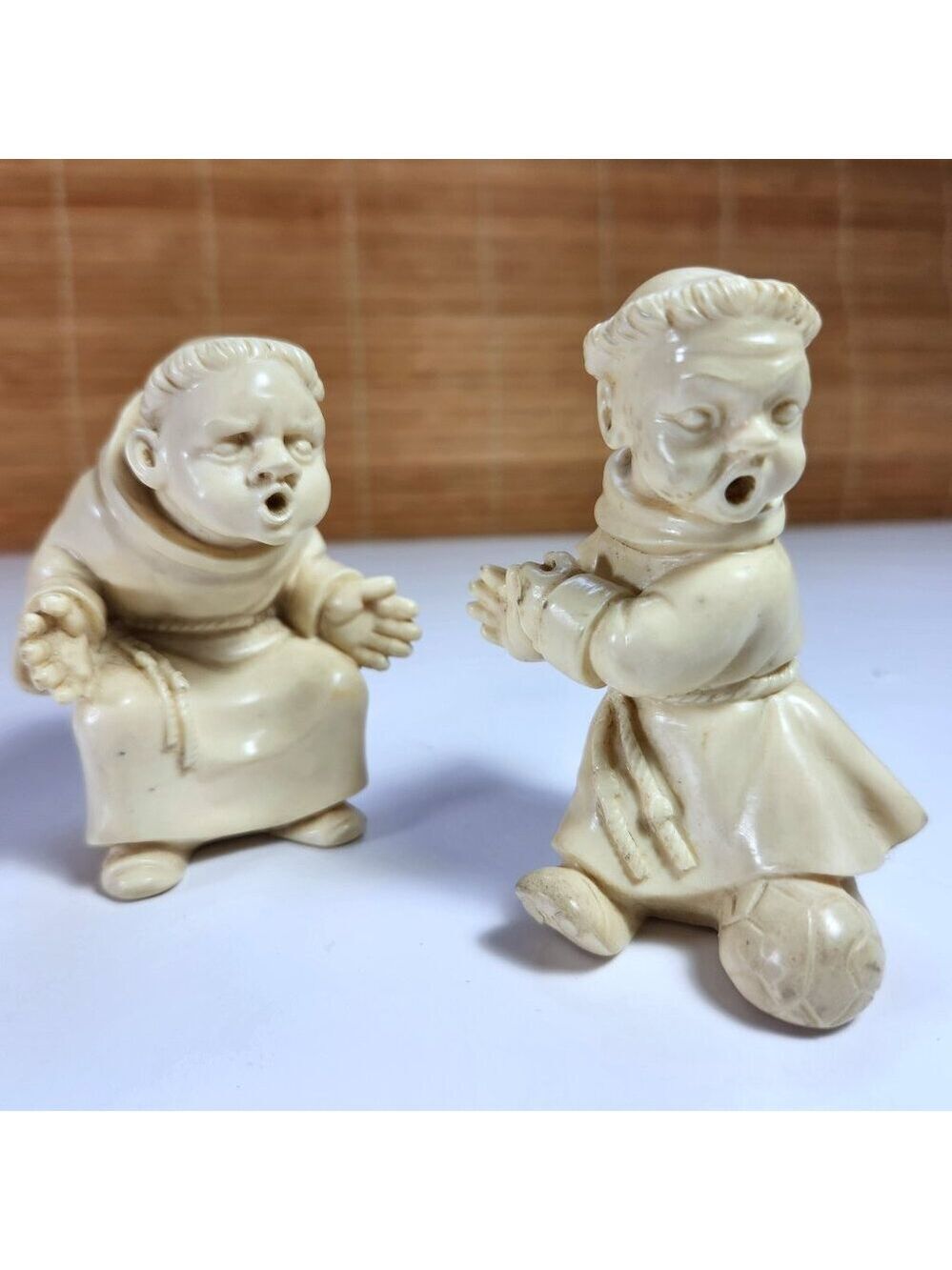 Gino Ruggeri Monk Figurines Vintage 60s Resin Soccer Football Collectible Pair
